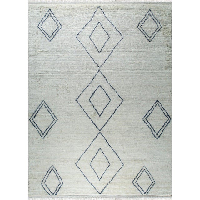 4x12 Ophelia Moroccan Ivory Geometric Modern Hand Knotted Wool Carpet Rug For Sale