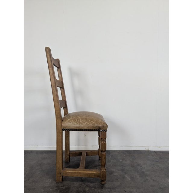 Rustic Leather and Wood Chairs, Set of 6 For Sale - Image 5 of 9