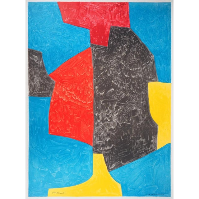 Serge Poliakoff (after) Composition red, blue and black Color lithograph (Mourlot workshop) Signed in the plate Stone...