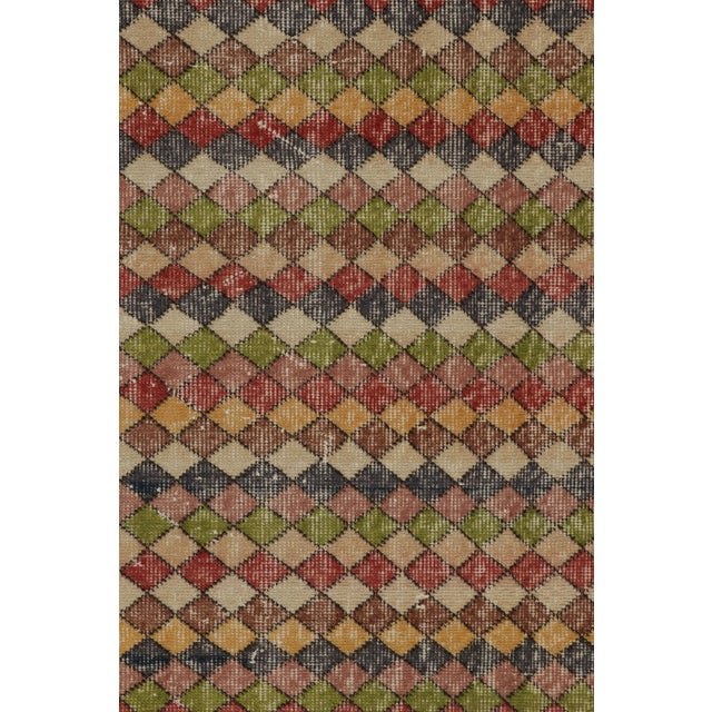 Vintage Turkish Rug in Beige-Brown With Colorful Diamond Patterns - Rug & Kilim For Sale In New York - Image 6 of 8