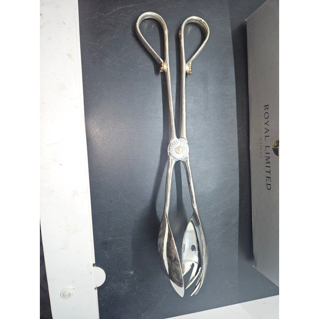 American Vintage Royal Limited Silver-Plated Salad Tongs With Gold Accents For Sale - Image 3 of 3