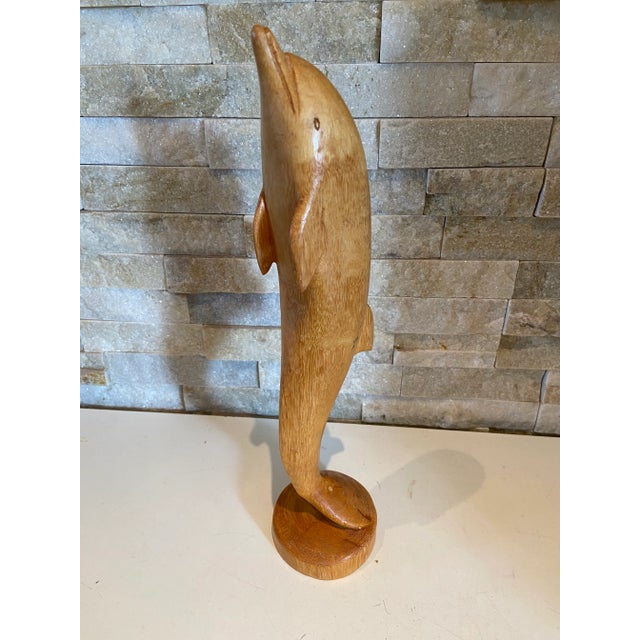 Mid 20th Century Vintage Large Golden Hardwood Hand Carved Dolphin Statue For Sale - Image 5 of 12