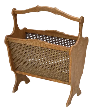 Vintage Danish Newspaper Holder in Oak and Furniture Mesh, 1970s