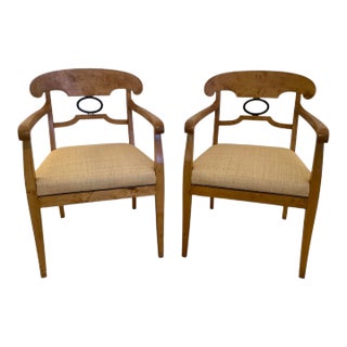 Vintage Biedermeier Style Birch Dining Armchairs - a Pair For Sale
