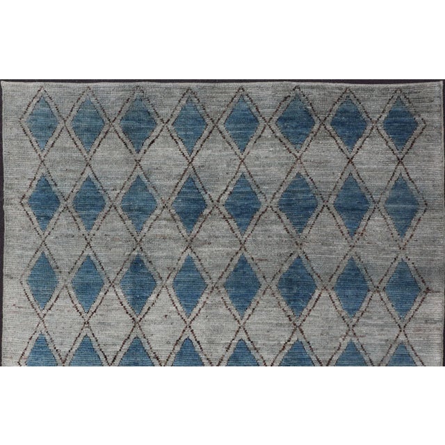 Blue Modern Design Moroccan Rug by Keivan Woven Arts in Diamond Pattern For Sale - Image 8 of 11