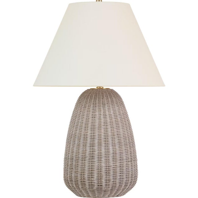 Transitional Chapman & Myers by Visual Comfort Signature Kokomo 30" Table Lamp in Ash Wicker and Antique-Burnished Brass with Linen Shade For Sale - Image 3 of 3