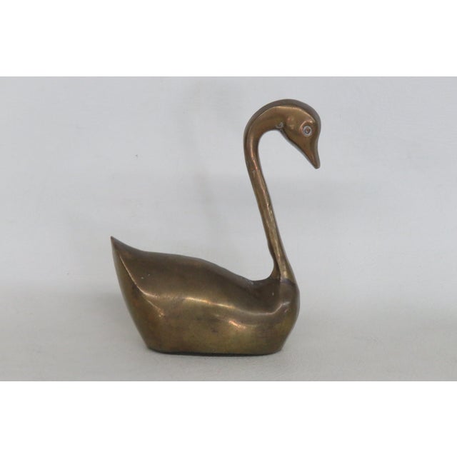 Mid 20th Century Solid Brass Swan Figurine Mid Century Modern Style Small Decorative Bird 5093b For Sale - Image 5 of 11