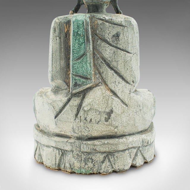 Vintage Carved Deity, Oriental, Bronzed Pine, Buddha Figure, Art Deco, c.1930 For Sale - Image 9 of 9