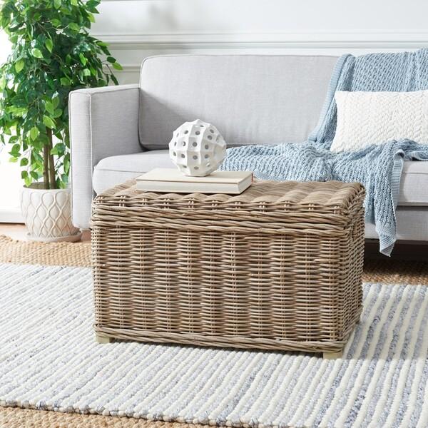 Inspired By A Vintage European Design, This Transitional Storage Trunk Features A Casual Mix Of Grey Kubu Rattan And...