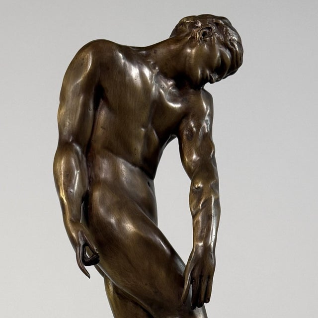 Figurative Bronze Sculpture After Rodin “Adam” – Strong Male Figure, 21” Tall For Sale - Image 3 of 10