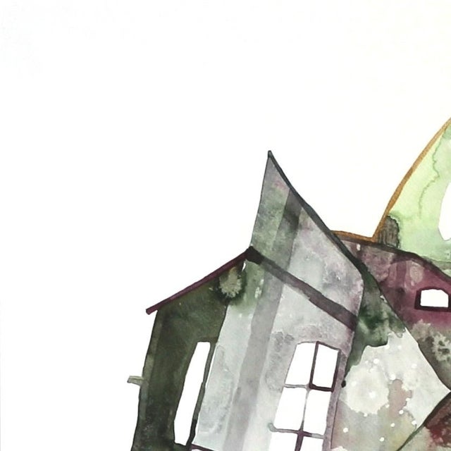 Paper Maria C Bernhardsson "Green House" Original Painting For Sale - Image 7 of 9