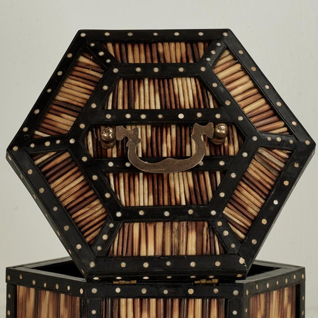 Textile Antique Anglo Indian Quill Box For Sale - Image 7 of 13