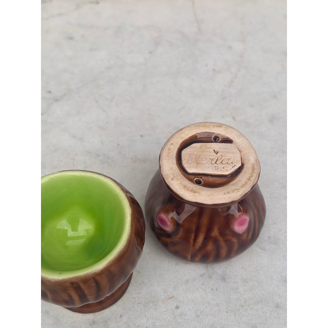 1950s Mid-Century Pair of French Majolica Egg Cup Ferlay Vallauris For Sale - Image 5 of 8