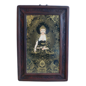 Chinese Framed Porcelain Buddhist Temple Plaque, Medicine Buddha