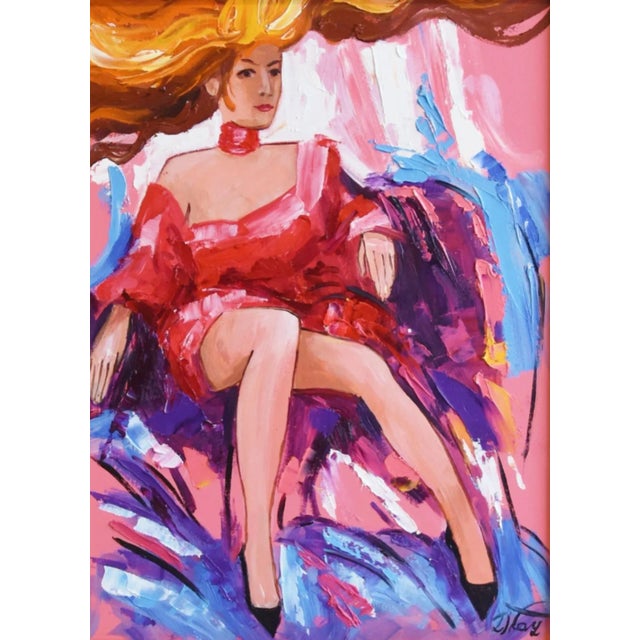 Contemporary original one-of-a-kind impressionist portrait oil painting on artist’s panel of a beautiful stunning red...
