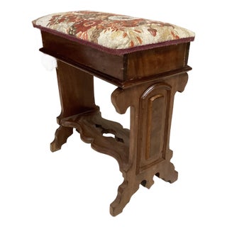 Victorian Antique Carved Walnut Slipper Vanity Ottoman Bench Flip Top Storage Sewing For Sale