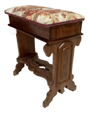 Victorian Antique Carved Walnut Slipper Vanity Ottoman Bench Flip Top Storage Sewing