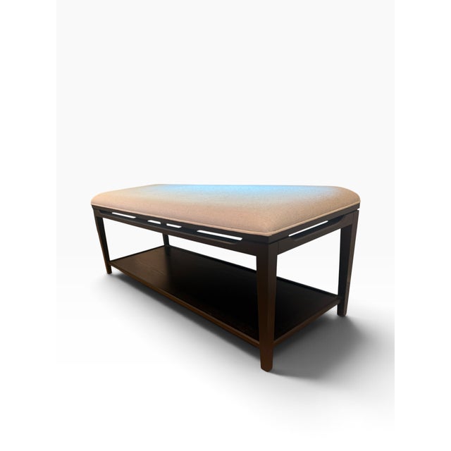 Arhaus Arhaus Upholstered Wood Bench With Lower Shelf – 48” For Sale - Image 4 of 12