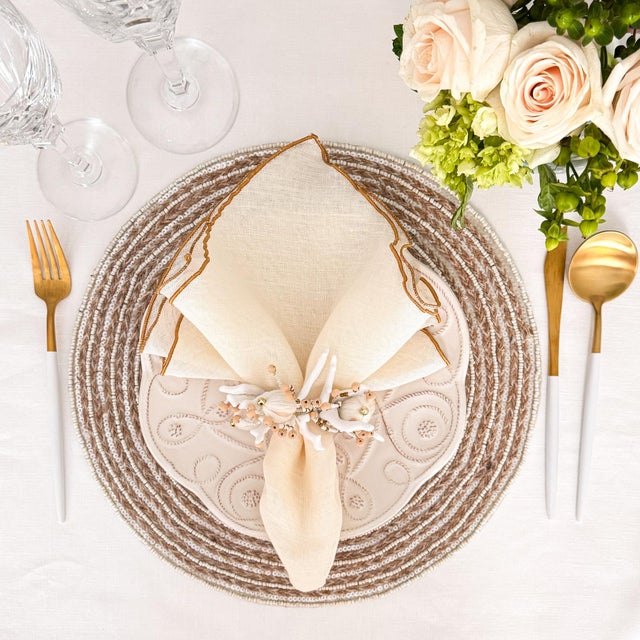 Linen Napkins With Gold Ruffled Edges, Set of 4 For Sale - Image 9 of 12