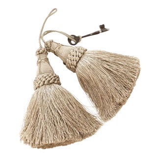 Key Tassels in Flax Color With Looped Ruche - a Pair For Sale