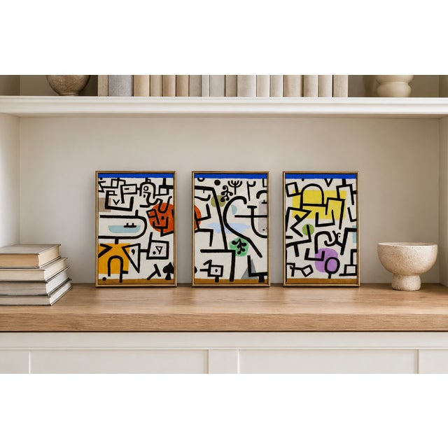 Contemporary 1938 Rich Port Modernist Multicolor Fine Art Triptych by Paul Klee — 8" X 12" Per Panel For Sale - Image 3 of 7