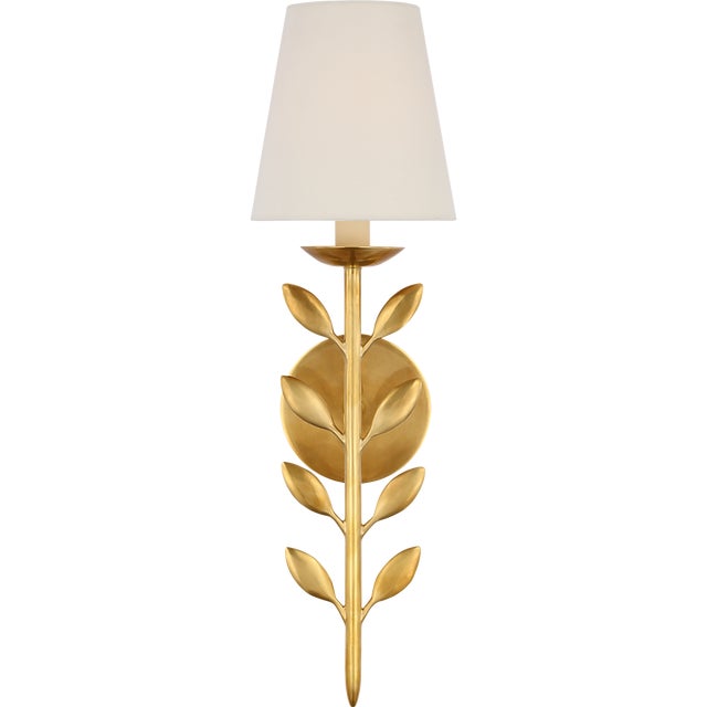 Julie Neill for Visual Comfort Signature Avery 20" Sconce Hand-Rubbed Antique Brass with Linen Shade For Sale