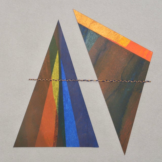 Original Modernist Multicolor Geometric Abstract Collage on Grey Handmade Paper With Braided Thread by Casey R. Klein For Sale - Image 4 of 6