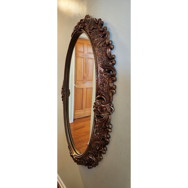 Traditional Mid Century Gold Acanthus Leaf Oval Wall Mirror For Sale - Image 3 of 8