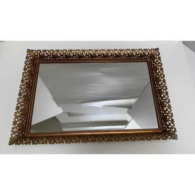 Midcentury Gold Filigree Mirror Tray For Sale In Sacramento - Image 6 of 6