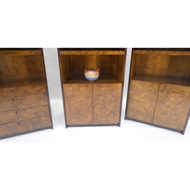 Set of 3 Burl Wood Lighted Cabinets Wall Units Mid Century Modern MINT For Sale - Image 11 of 17