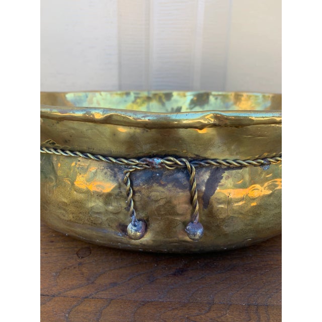 Metal Vintage English Country Trompe L’Oeil Brass Rope Cachepot For Sale - Image 7 of 10