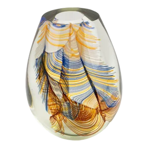 Stephen Smyers Modern Blown Art Glass Vase Abstract Feather Design, 1979