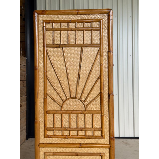 A striking vintage rattan lingerie chest featuring the iconic Rising Sun motif—one of the most beloved designs in coastal...