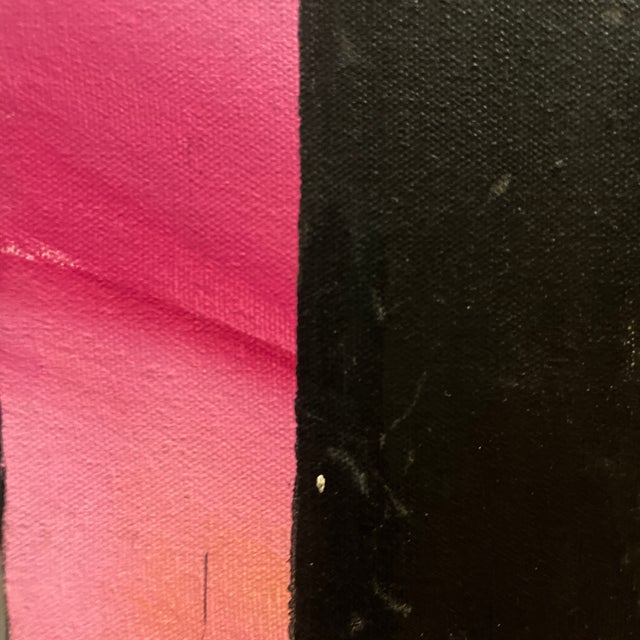 Mid Century Modern Abstract Portrait Painting Pink Black Face Original Art Vintage, Unknown Artist For Sale - Image 9 of 11
