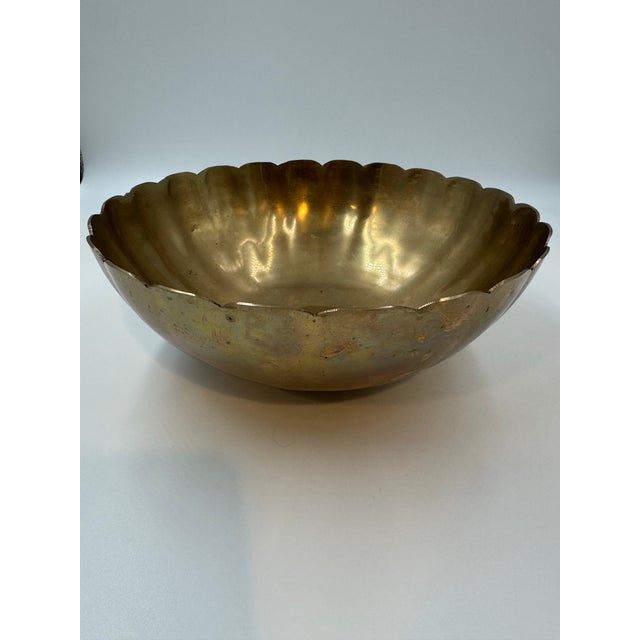 Metal Vintage Hollywood Regency Scalloped Solid Brass Bowl, Italian Style, 9 3/4” For Sale - Image 7 of 10