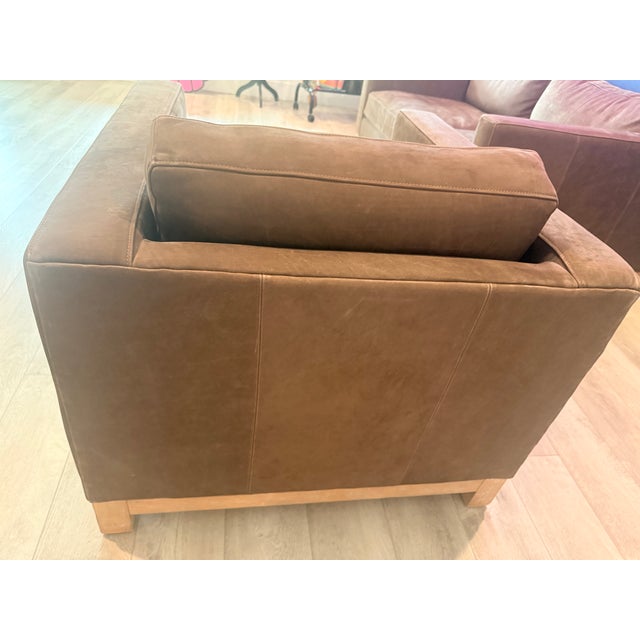 2020s Pottery Barn Jake Seadrift Loveseat and Armchair, Nubuck Leather, Coffee For Sale - Image 5 of 10