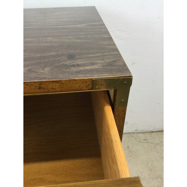 Brown Mid Century Campaign Style Three Drawer Dresser With Brass Hardware For Sale - Image 8 of 12