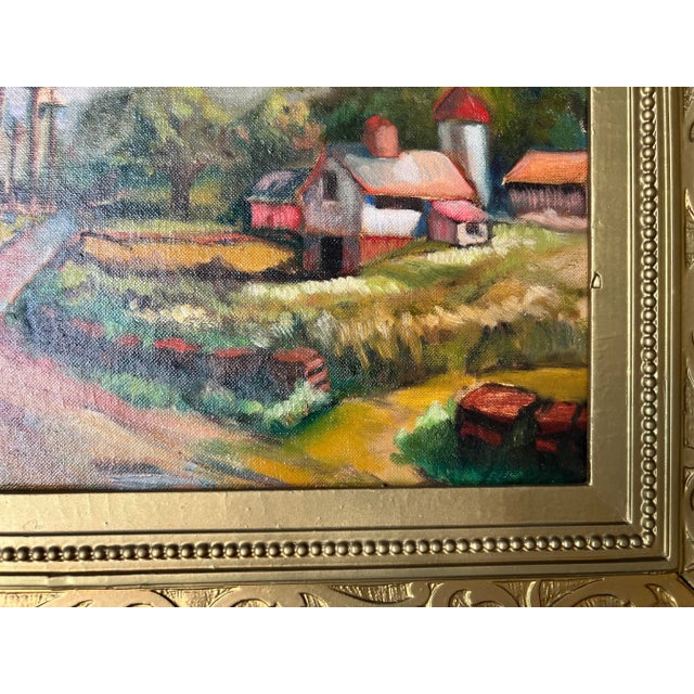 Green Vintage Countryside Landscape Oil Painting, Framed For Sale - Image 8 of 12