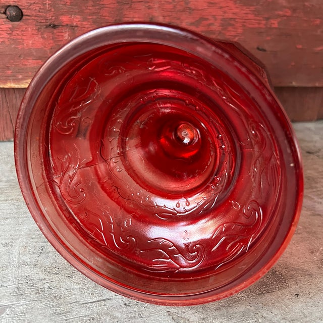 Vintage Red Glass Oil Lamp With Clear Chimney & Brass Wick Holder For Sale - Image 15 of 15