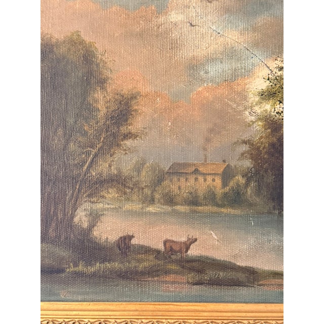 19th Century Antique Pastoral Landscape Oil Painting in Ornate Gold Frame, Original 19th Century River Scene With Cows, Vintage Fine Art Wall Decor For Sale - Image 5 of 11