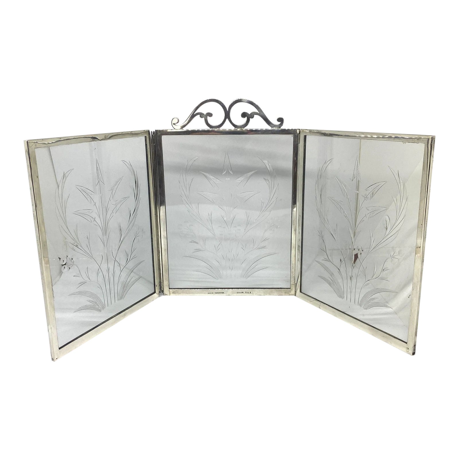 1920s Tiffany & Co. Sterling & Etched Crystal Three Panel Table Screen ...