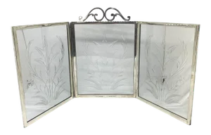 1920s Tiffany & Co. Sterling & Etched Crystal Three Panel Table Screen