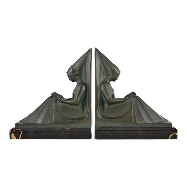 Art Deco Bookends with Reading Medieval Ladies by Max Le Verrier, 1930s, Set of 2 For Sale - Image 10 of 10
