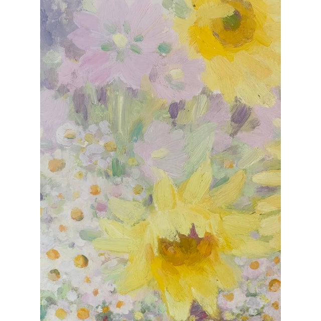 Yellow 20 Th C Original Oil on Board Sunflower Painting For Sale - Image 8 of 8