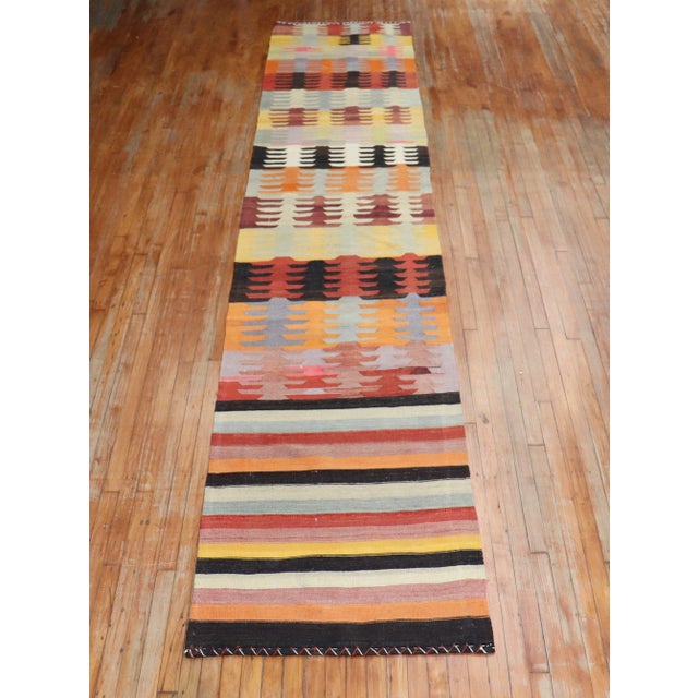 Native American Vintage Zabihi Collection Turkish Kilim Runner - 3' x 15'9" For Sale - Image 3 of 8