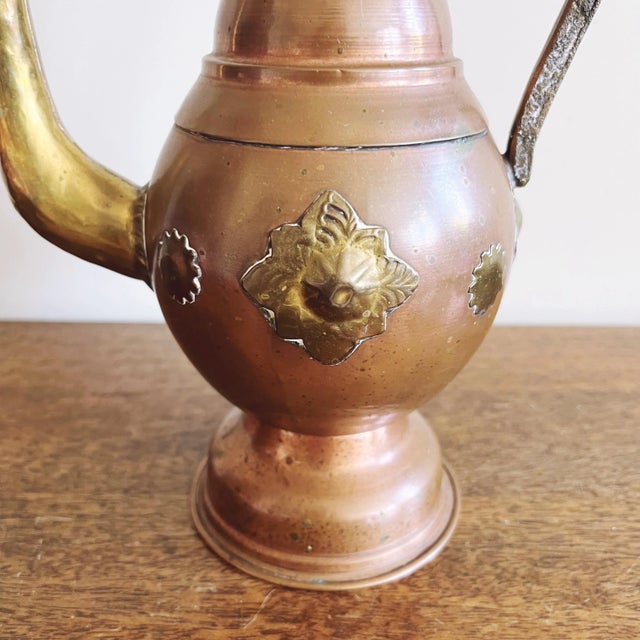 Vintage Moroccan Brass and Copper Dallah For Sale - Image 4 of 6