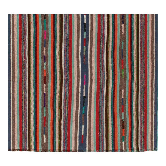 1950s Vintage Chaput Kilim Rug in Polychromatic Stripe Patterns, Multicolor-5'3''x4'10'' For Sale