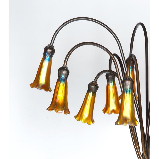 Tiffany Style Bronze Twelve-Light Floor Lamp With Charles Lotton Art Glass Shade For Sale - Image 10 of 11