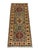 This Kazak-style wool runner features three bold tribal medallions on a gray field. A cream border frames the design, with...