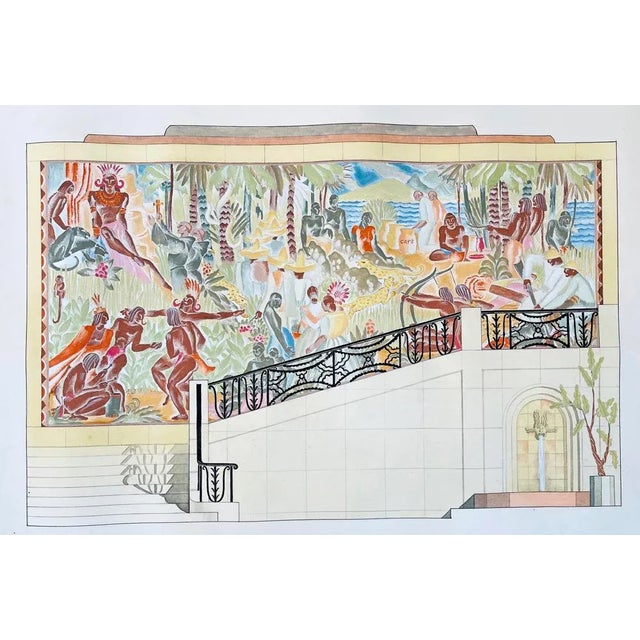 1930s Art Deco Brazilian Embassy Adelaide Briggs Gouache Painting, American For Sale - Image 4 of 6